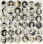 SANDYVAL GRAPHICS, NYC 1960s COMPETE SET OF 36 BUTTONS SHOWING MOVIE STARS IN SCENES FROM MOVIES.