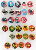 BATMAN 1966 TV ERA FIVE COMPLETE OR NEAR COMPLETE BUTTON SETS FOR A TOTAL OF 62 BUTTONS.