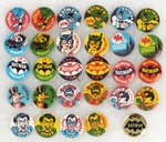 BATMAN 1966 TV ERA FIVE COMPLETE OR NEAR COMPLETE BUTTON SETS FOR A TOTAL OF 62 BUTTONS.