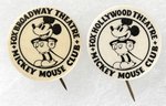 MICKEY MOUSE CLASSIC IMAGE EARLY 1930s PAIR OF BUTTONS FOR MEMBERS OF DISNEY STUDIO MOVIE THEATER CLUBS.