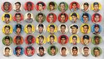 1956 TOPPS BASEBALL BUTTONS COMPLETE SET OF 60 INCLUDING 12 HALL OF FAMERS.