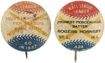 1933 PR3-10 BASEBALL LEADERS BUTTON SET WITH BABE RUTH, ROGERS HORNBY AND OTHER HALL OF FAMERS.