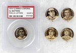 1910-1912 SWEET CAPORAL CIGARETTES HIGH GRADE COMPLETE SET OF 204 BUTTONS WITH MANY HOF PLAYERS.