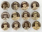 1910-1912 SWEET CAPORAL CIGARETTES HIGH GRADE COMPLETE SET OF 204 BUTTONS WITH MANY HOF PLAYERS.