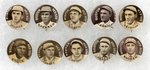 1910-1912 SWEET CAPORAL CIGARETTES HIGH GRADE COMPLETE SET OF 204 BUTTONS WITH MANY HOF PLAYERS.