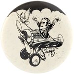 McGOVERN CAMPAIGN 1972 AIRPLANE & PEACE DOVE CARTOON BUTTON.