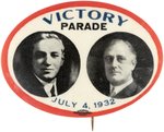 ROOSEVELT & CURLEY VICTORY PARADE JULY 4, 1932 COATTAIL JUGATE BUTTON.