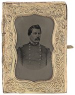 McCLELLAN ORNATE 1864 BRASS FRAME FERROTYPE PORTRAIT BADGE.