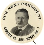 ROOSEVELT CAMBRIA CO. BULL MOOSE NO.1 RARE 1.25" PORTRAIT BUTTON VARIETY.