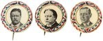 ROOSEVELT, TAFT & WILSON TRIO OF SCARCE 1912 PORTRAIT BUTTONS.