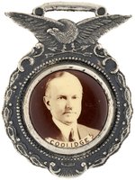 COOLIDGE REAL PHOTO BUTTON IN 1924 CAMPAIGN EAGLE WATCH FOB.