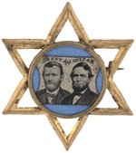 GRANT & COLFAX RARE COLOR ACCENTED SIX POINTED STAR 1868 FERROTYPE JUGATE BADGE.