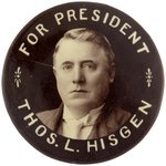 HISGEN & HEARST 1908 INDEPENDENCE PARTY PORTRAIT BUTTON & CONVENTION TICKET.