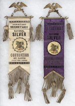 BRYAN: NATIONAL SILVER CONVENTION 1896 PAIRS OF RIBBONS & TICKETS.