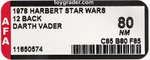 HARBERT GUERRE STELLARI/STAR WARS (1978) - LORD DARTH FENER (DARTH VADER) 12 BACK AFA 80 NM.