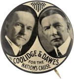 COOLIDGE & DAWES FOR THE NATION'S CAUSE HIGH GRADE 1924 JUGATE BUTTON HAKE #2001.