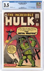 INCREDIBLE HULK #6 MARCH 1963 CGC 3.5 VG-.