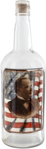 McKINLEY AMERICAN FLAG PORTRAIT REVERSE PAINTED GLASS WHISKEY BOTTLE.