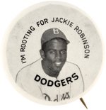 1947 I'M ROOTING FOR JACKIE ROBINSON (HOF) BROOKLYN DODGERS BASEBALL HISTORIC ROOKIE YEAR BUTTON.