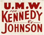 KENNEDY RARE UNITED MINE WORKERS 1960 CARDBOARD LABOR RALLY POSTER PLACARD.