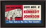 KENNEDY & JOHNSON DON'T MISS THE BUS RARE 1960 LABOR TROLLEY SIGN.