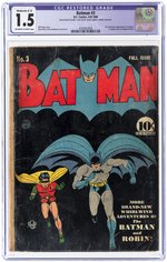 BATMAN #3 FALL 1940 CGC RESTORED MODERATE (C-3) 1.5 FAIR/GOOD (FIRST CATWOMAN IN COSTUME).