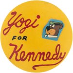 YOGI BEAR FOR KENNEDY UNIQUE HAND PAINTED 1960 CAMPAIGN BUTTON.