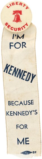 I'M FOR KENNEDY BECAUSE KENNEDY'S FOR ME RARE 1960 RIBBON.