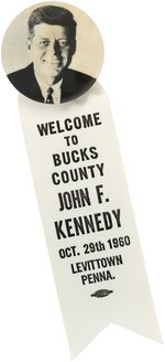 WELCOME TO BUCKS COUNTY JOHN F. KENNEDY LEVITTOWN, PA RIBBON BADGE.