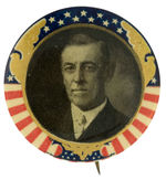 WILSON GRAPHIC 1916 PORTRAIT BUTTON ACCENTED BY ART NOUVEAU EAGLES.