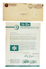 "LONE RANGER SAFETY CLUB" LUCKY COIN, LETTER AND ENVELOPE.