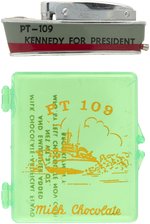 KENNEDY PT-109 1960 CAMPAIGN SHIRT, CANDY CONTAINER & LIGHTER TRIO.