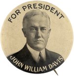 JOHN WILLIAM DAVIS FOR PRESIDENT 1924 PORTRAIT BUTTON HAKE #5.