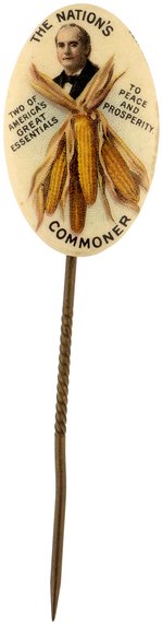 BRYAN "THE NATION'S COMMONER" 1908 OVAL STICKPIN BUTTON.