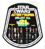 STAR WARS "COLLECT ALL 21" ACTION FIGURES (1979) BELL HANGER ADVERTISING STORE DISPLAY SIGN AFA 85 NM+ WITH ORIGINAL SLEEVE.