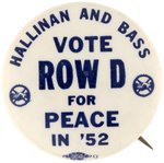 HALLINAN AND BASS VOTE ROW D FOR PEACE IN '52 PROGRESSIVE ALP BUTTON.