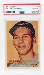 1957 TOPPS #328 BROOKS ROBINSON (HOF) ROOKIE CARD PSA 8 NM-MT.