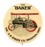 "THE 'BAKER'" RARE STEAM TRACTOR BUTTON FROM HAKE COLLECTION & CPB.