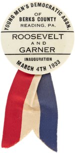 ROOSEVELT BERKS COUNTY READING, PA 1933 INAUGURATION BUTTON.