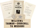 TRUMAN & CHURCHILL IRON CURTAIN SPEECH BUTTON & RARE EPHEMERA.