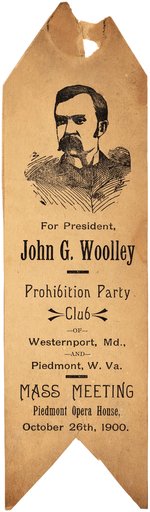 JOHN G. WOOLLEY 1900 PROHIBITION PARTY SINGLE DAY EVENT PORTRAIT RIBBON.