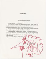 KURT VONNEGUT SIGNED NOVEL EXCERPT WITH SELF-PORTRAIT SKETCH ORIGINAL ART.