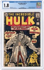 INCREDIBLE HULK #1 MAY 1962 CGC 1.8 GOOD- (FIRST INCREDIBLE HULK).