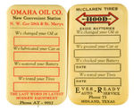 AUTO SERVICING BADGES ADVERTISING "OMAHA OIL" AND "HOOD/EXIDE" FROM POTTER COLLECTION.