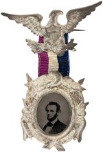 RARE LINCOLN 1864 CAMPAIGN FERROTYPE RIBBON BADGE.