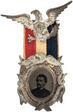 RARE McCLELLAN 1864 CAMPAIGN FERROTYPE RIBBON BADGE.