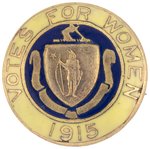 VOTES FOR WOMEN SUFFRAGE ORNATE 1915 MASSACHUSETTS ENAMEL BADGE.