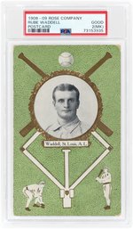 1908-09 ROSE COMPANY RUBE WADDELL (HOF) POSTCARD PSA 2(MK) GOOD.