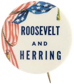ROOSEVELT AND HERRING RARE 1.25" IOWA GOVERNOR COATTAIL BUTTON.