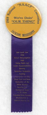 NAACP 1969 JACKSON, MISSISSIPPI CIVIL RIGHTS CONVENTION BUTTON & RIBBON.